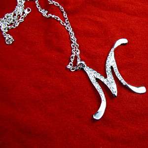   Item  Letter M rhinestones LONG necklace pendants chain