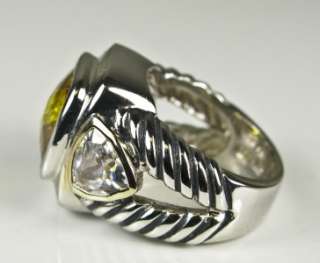   17ctw Citrine & Diamond Cut Sapphire Sterling 18k/925 Ring 12g  