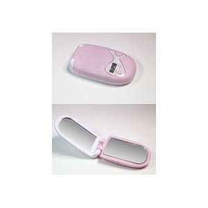   Products Lighted Compact Mirror with LCD Clock & Flashlight   Pink