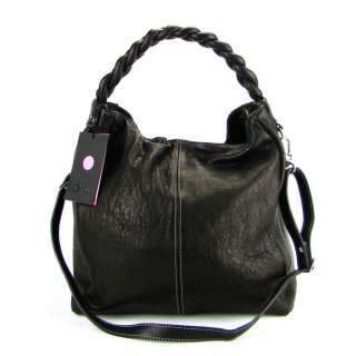   Italian Made Natural Black Leather Designer Handbag Hobo with Pouch
