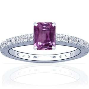  Platinum Emerald Cut Pink Sapphire Ring With Sidestones Jewelry