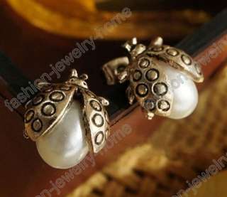   Pair Retro Style Imitation Pearl Ladybug Earrings Ear Stud  