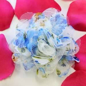   Blue Floral Print Fabric Flower Hair Clip & Pin Brooch: F10451: Beauty