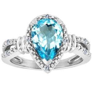   Pear Shape Blue Topaz and Diamond Rings(MetalWhite Gold,Size9