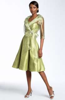 Eliza J Pleated Shantung Dress with Sheer Wrap  