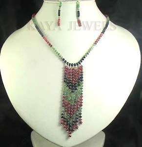 NATURAL RUBY EMERALD SAPPHIRE CHOKER WITH EARRINGS ~  