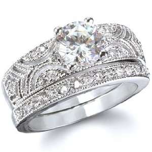 Queen Victoria Vintage Style Sterling Silver CZ Wedding Ring Set   4