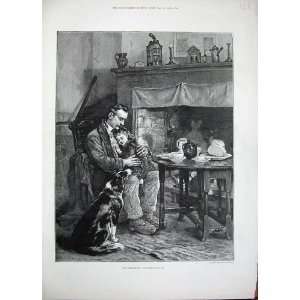  1896 Robert Morley Fine Art Little Girl Father Dog: Home 