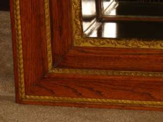 Antique Oak Gesso Frame Made into Mirror Curio w Shelf  