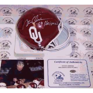  Steve Owens   Riddell   Autographed Mini Helmet   Oklahoma 