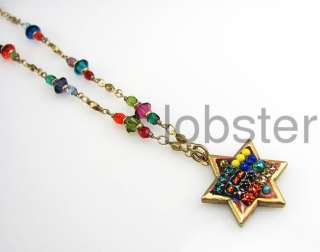 MICHAL GOLAN ANTIQUED GOLD NECKLACE MULTICOLOR STAR OF DAVID W 