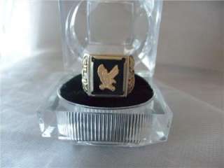 Vintage 10K 12K Black Hills Gold/Silver Onyx Eagle Ring  