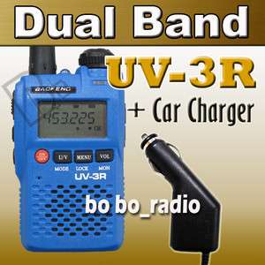 BLUE *BaoFeng UV 3R dual band ham radio + Car Adaptor  