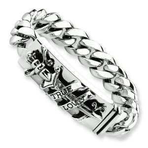   Steel Ed Hardy True Love Dagger ID Link 8.5inch Bracelet   JewelryWeb