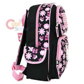 Hello Kitty School Backpack Black Pink Flowers Large 3
