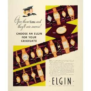  1937 Ad Elgin Wrist Watch Graduate Clock Jewel Leather 