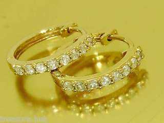 9ct YELLOW Gold NATURAL Diamond HUGGIE Hoop Earrings  