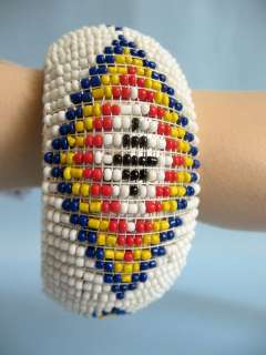 Navajo Native American Style Beaded Bangle Bracelet WHT  
