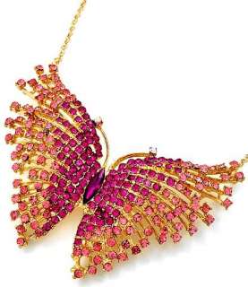 BIG Butterfly Pendant Necklace Pink Crystal Fuchsia New  