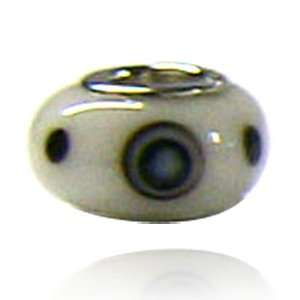 Murano Glass Bead White With Black Round Charm Bead Fit Pandora Bead 