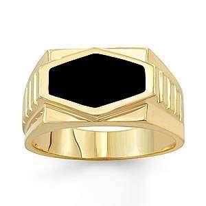 Black Onyx Diamond & 14k Yellow Gold Mens Ring Jewelry