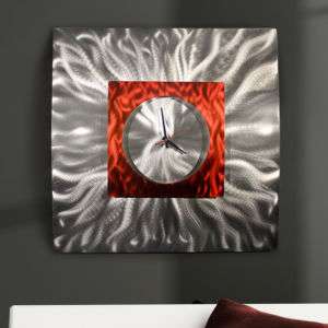 Large Red/Silver Modern Abstract Metal Wall Art Decor Sculpture Fire 