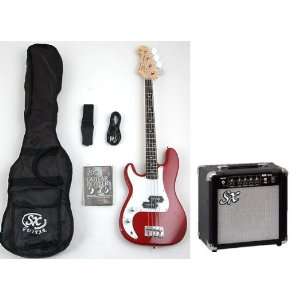  SX BG1K 3/4 LH CAR Red Left Handed Bass Guitar Package w 