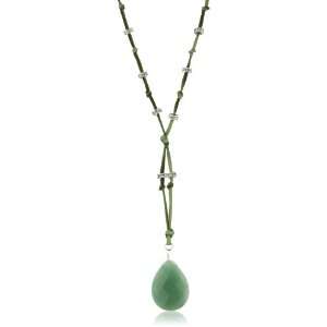  Ettika Leather Aventurine Pendant on Green Necklace 