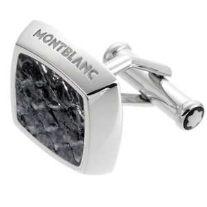  Montblanc Silver Collection Cuff Links Black Carp Leather 