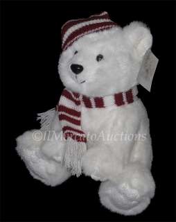   33111 Plush 10 Teddy Bear Hat Scarf White Stuffed Animal Toy  