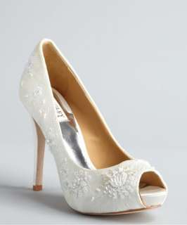 Badgley Mischka white satin lace Stella sequin embellished open toe 