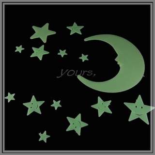 Fluorescent Moon & Stars Luminous Stickers best gift A+  