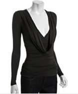 Casual Couture by Green Envelope black stretch jersey cowl neck ruched 