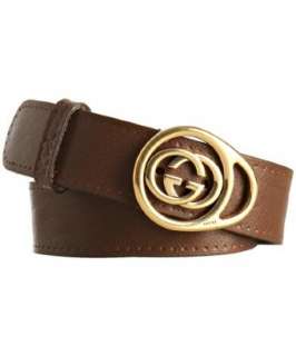 Gucci light brown leather circle GG belt  