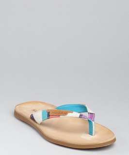 Hogan turquoise striped canvas thong sandals