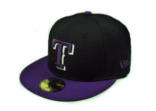 NEW ERA 5950 FITTED BASEBALL HAT CAP CUSTOM TEXAS RANGERS BLACK PURPLE 