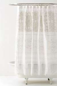 New Anthropologie Tazetta Shower Curtain NIP Embroidered Cotton  