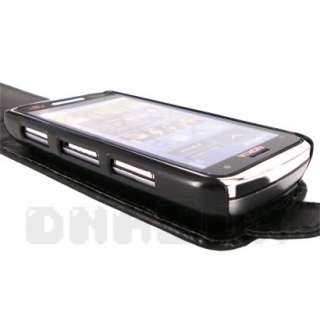 For Nokia C6 01 , Leather Case Pouch Cover Film s_Black  