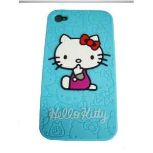  Kitty Designer Full Cover Silicone Skin Case   Light Blue for Iphone 4