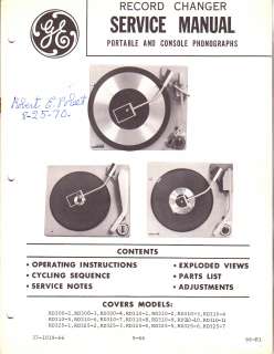 GENERAL ELECTRIC GE RD300/310/325 SERIE RECORD CHANGER SERVICE MANUAL 