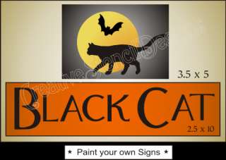 STENCIL Blk Cat Witch Moon Bat Halloween Primitive sign  