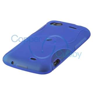 Blue TPU Silicone Gel Case+Privacy Screen Protector for HTC Sensation 