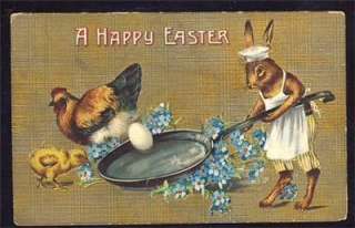 Dressed Rabbit Cooks Easter Eggs Vintage Postcard nn318  
