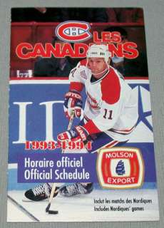 1993 94 Montreal Canadiens NHL Molson Hockey Schedule  