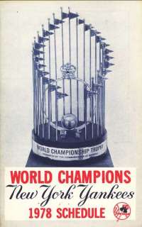 1978 NEW YORK YANKEES SCHEDULE~1977 WORLD CHAMPIONS  