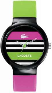   Lacoste 2020004 Goa Pink / Green / Black Striped Dial Ladies Watch NIB