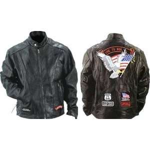  Leather Black Motorcycle Jacket w/Patches   Medium 