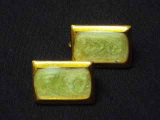 Vintage Green Diamond Dust Gold Tone Clip On Earrings (C858)  