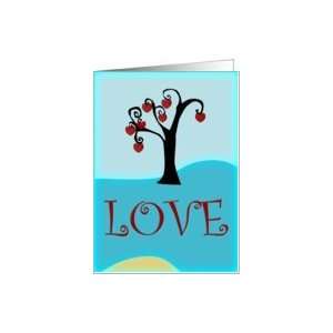  Valentines Day, tree of hearts with text LOVE Card 