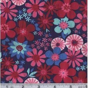  60 Wide Flower Power Navy Blue Fabric By The Yard: Arts 